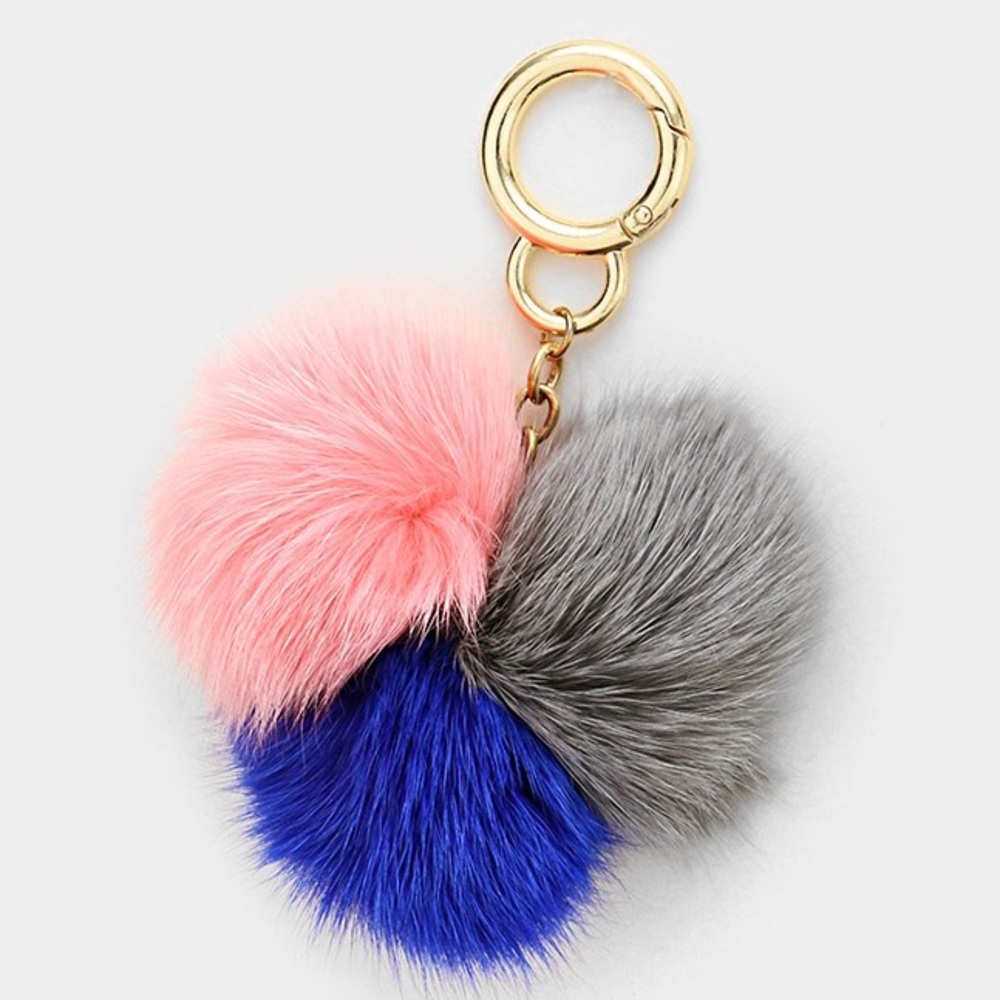 Triple Faux Fur Pom Pom Keychain/Bag Charm